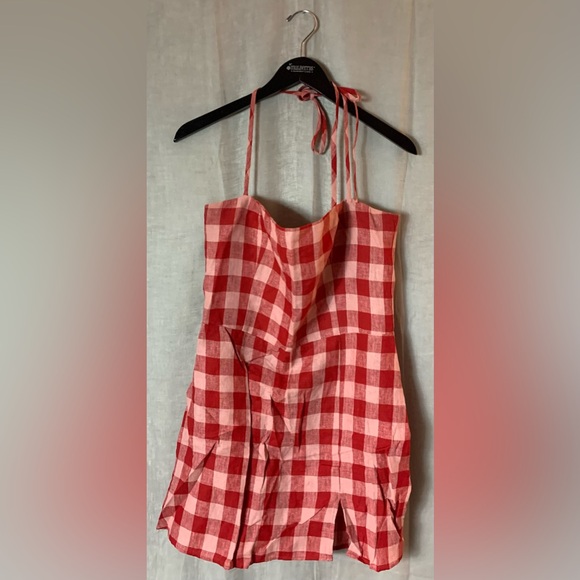 reformation • linda linen dress in concha check gingham plaid 12 - Picture 3 of 9